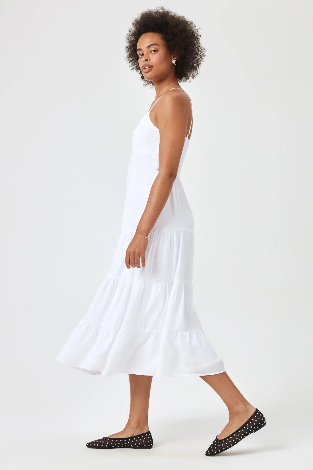 White A Line Woven Midi Dress