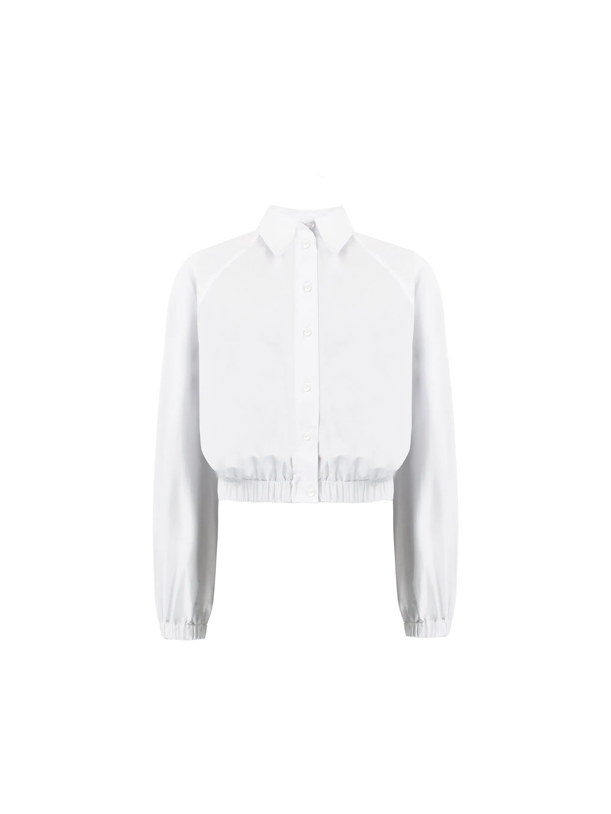 Womens White Cropped Shirt with Elastic Hem - Cotton Fabric