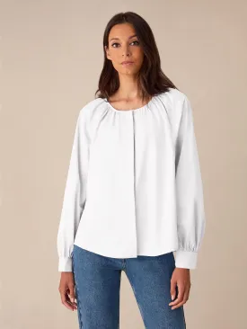 White Cotton Gathered Shirt