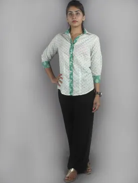 White Green Hand Block Printed Shirt- S3517018