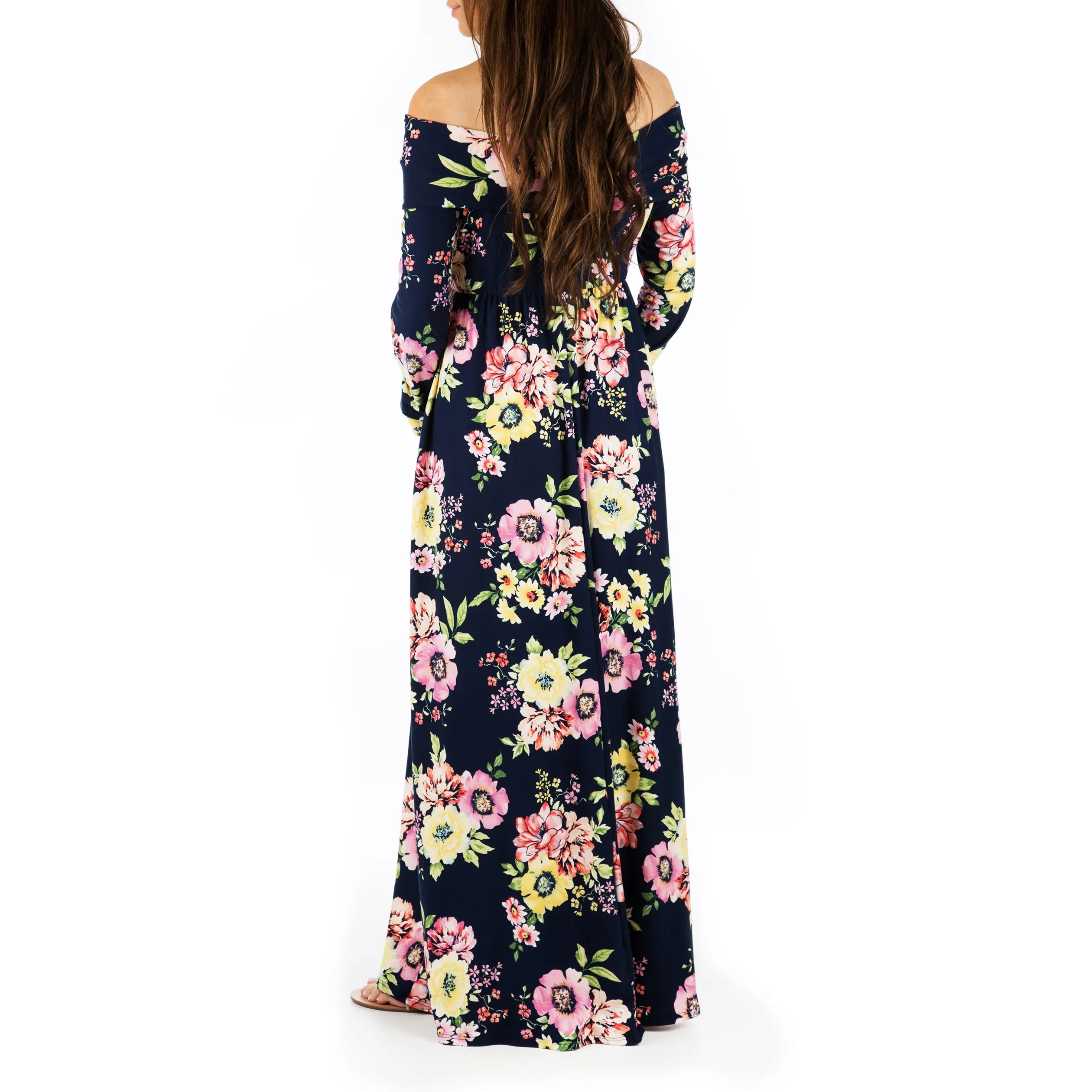 Women's Floral Over the Shoulder Ruched Maternity and Nursing Dress - Made in USA