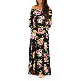 Women's Floral Over the Shoulder Ruched Maternity and Nursing Dress - Made in USA